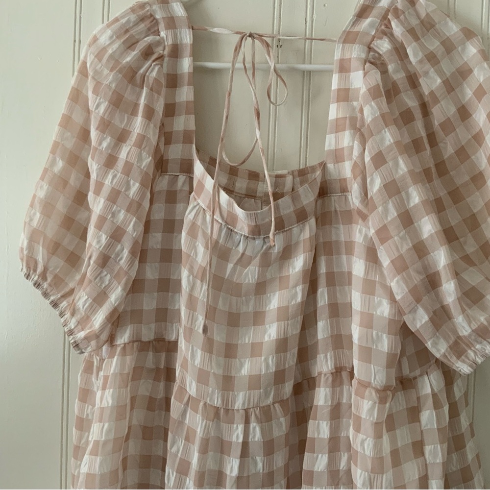 En Saison Beige and White Gingham Midi Dress - Picture 5 of 9